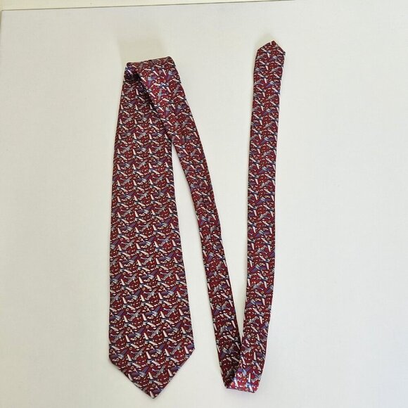 Beaufort Tie Rack Silk Tie Italy Red Multicolor Airplanes Clouds AOP W3.75 L59.5 - Picture 13 of 16